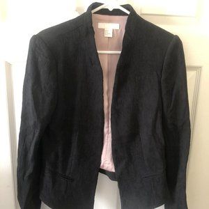 H&M Womens Black Corduroy Casual Hi Low Open Front Blazer Jacket Size 8